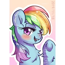 Size: 720x720 | Tagged: safe, artist:matcha_nekochan, derpibooru import, rainbow dash, pegasus, pony, blushing, bust, solo