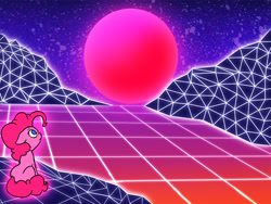 Size: 1000x750 | Tagged: safe, artist:slamjam, pinkie pie, earth pony, pony, aesthetics, color porn, glow, missing cutie mark, polygons, solo, synthwave, vaporwave