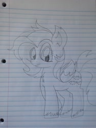 Size: 2448x3264 | Tagged: safe, artist:dankhooves, fluttershy, bat pony, pony, flutterbat, grayscale, lined paper, monochrome, race swap, solo, traditional art