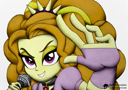 Size: 1000x704 | Tagged: safe, artist:rockingscorpion, adagio dazzle, equestria girls, rainbow rocks, amulet, clothes, fingerless gloves, gloves, microphone, necklace, scene interpretation, signature, singing, solo, spikes, under our spell