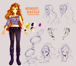 Size: 1280x1117 | Tagged: safe, artist:silvertrash, adagio dazzle, equestria girls, accessories, blushing, bracelet, ear piercing, earring, female, gem, jewelry, midriff, piercing, siren gem, solo, spiked headband