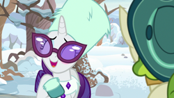 Size: 1280x720 | Tagged: safe, screencap, pistachio, rarity, pony, unicorn, best gift ever, blushing