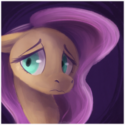 Size: 1024x1024 | Tagged: safe, artist:lacedharlot, fluttershy, pegasus, pony, bust, looking away, portrait, solo, worried