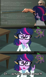 Size: 508x850 | Tagged: safe, derpibooru import, edit, screencap, sci-twi, spike, spike the regular dog, twilight sparkle, dog, equestria girls, rainbow rocks, math, scott steiner, screencap comic, tna