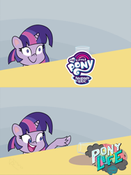 Size: 900x1200 | Tagged: safe, artist:crystalightrocket, edit, twilight sparkle, pony, my little pony: pony life, chocolate, chocolate milk, comic, drink, even more pure unfiltered evil, everything is ruined, evil, exploitable meme, food, meme, milk, my little pony logo, pure unfiltered evil, smiling, spill, spilled milk