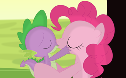 Size: 3537x2187 | Tagged: safe, artist:porygon2z, pinkie pie, spike, dragon, earth pony, pony, interspecies, kissing, male, pinkiespike, shipping, straight