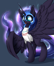 Size: 2500x3050 | Tagged: safe, artist:madacon, nightmare moon, alicorn, pony, troll, season 6, :p, clothes, cute, ear fluff, moonabetes, nightmare mlem, pure unfiltered evil, simple background, solo, spread wings, t-shirt, tongue out