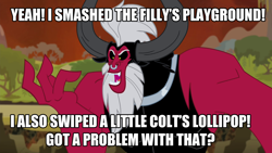 Size: 1280x720 | Tagged: safe, edit, edited screencap, screencap, lord tirek, crusaders of the lost mark, twilight's kingdom, image macro, meme, pure unfiltered evil, trollrek