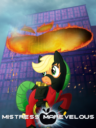 Size: 1500x2000 | Tagged: safe, artist:knadire, artist:knadow-the-hechidna, applejack, mistress marevelous, earth pony, pony, batman, fire, mashup, parody, poster, power ponies, solo, the dark knight, wonder woman