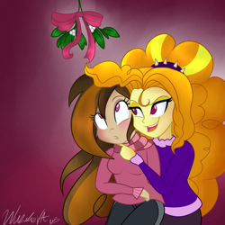 Size: 900x900 | Tagged: safe, artist:wubcakeva, adagio dazzle, oc, oc:cupcake slash, equestria girls, mistletoe