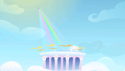 Size: 1280x720 | Tagged: safe, screencap, rarity, pony, unicorn, sonic rainboom (episode), butterfly wings, cloud, cloudosseum, cloudsdale, flag, solo