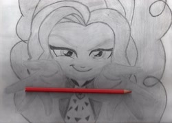 Size: 1091x783 | Tagged: safe, artist:ed-skar, adagio dazzle, equestria girls, rainbow rocks, fun with scanners, looking at you, meme, monochrome, solo, that orange pencil, traditional art