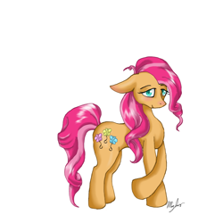 Size: 1024x1024 | Tagged: safe, artist:cynfularts, fluttershy, pinkie pie, earth pony, pony, floppy ears, fusion, lidded eyes, looking at you, simple background, solo, white background