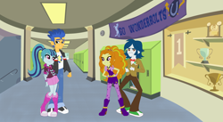 Size: 1024x561 | Tagged: safe, artist:themexicanpunisher, adagio dazzle, captain planet, flash sentry, sonata dusk, equestria girls, rainbow rocks, background human, capdazzle, female, male, senata, shipping, straight