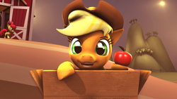 Size: 1920x1080 | Tagged: safe, artist:star-lightstarbright, apple bloom, applejack, earth pony, pony, 3d, apple, box, cute, food, jackabetes, pony in a box, source filmmaker