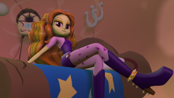 Size: 1920x1080 | Tagged: safe, artist:blumppidy, adagio dazzle, equestria girls, 3d, bed, golden oaks library, looking at you, sitting, solo, source filmmaker