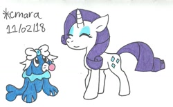 Size: 1124x695 | Tagged: safe, artist:cmara, rarity, pony, unicorn, bow, crossover, pokémon, popplio, traditional art