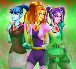 Size: 800x729 | Tagged: safe, artist:jessiexie, adagio dazzle, aria blaze, sonata dusk, equestria girls, ponytail, the dazzlings