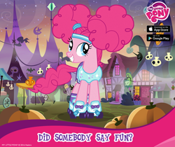 Size: 940x788 | Tagged: safe, pinkie pie, earth pony, pony, clothes, costume, gameloft, my little pony logo, nightmare night costume, pinkie puffs, solo