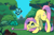 Size: 923x602 | Tagged: safe, artist:white-pilled, fluttershy, butterfly, pegasus, pony, fence, floppy ears, forest, mushroom, solo, wide eyes