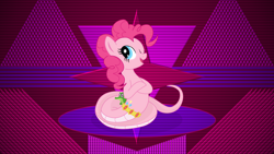 Size: 3840x2160 | Tagged: safe, artist:elsdrake, artist:laszlvfx, derpibooru import, edit, gummy, pinkie pie, lamia, original species, female, lamiafied, looking at you, male, one eye closed, pinklamia pie, smiling, solo, species swap, wallpaper, wallpaper edit, wink