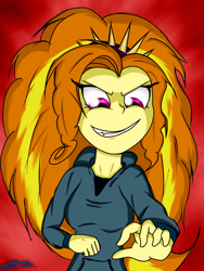 Size: 2500x3333 | Tagged: safe, artist:jabbie64, adagio dazzle, equestria girls, clothes, evil grin, fingers, grin, hoodie, solo