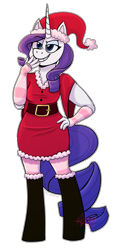 Size: 1991x4385 | Tagged: safe, artist:corruptedcryptid, rarity, anthro, unguligrade anthro, unicorn, christmas, female, hat, holiday, santa hat, simple background, solo, transparent background