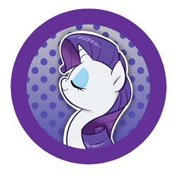 Size: 500x500 | Tagged: safe, artist:jessy, rarity, pony, unicorn, abstract background, bust, button, dots, eyes closed, female, mare, smiling, solo