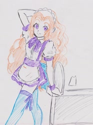 Size: 1879x2528 | Tagged: safe, artist:orochivanus, adagio dazzle, equestria girls, clothes, maid, solo, traditional art