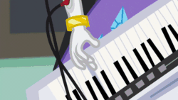 Size: 800x450 | Tagged: safe, screencap, rarity, equestria girls, friendship games, the science of magic, animated, boots, bracelet, cables, clothes, eyes closed, gif, high heel boots, jewelry, keytar, musical instrument, ponied up, pony ears, ponytail, shoes, skirt, sparkles