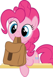 Size: 8869x12878 | Tagged: safe, artist:pink1ejack, edit, pinkie pie, earth pony, pony, to saddlebags and back again, to where and back again, absurd resolution, cute, diapinkes, mouth hold, saddle bag, simple background, smiling, solo, transparent background, vector, vector edit