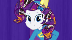 Size: 1920x1080 | Tagged: safe, edit, edited screencap, screencap, rarity, equestria girls, equestria girls (movie), chips, doritos, food, hair, helping twilight win the crown, wat