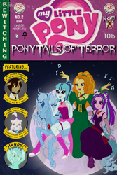 Size: 1280x1920 | Tagged: safe, artist:epsilontlosdark4, artist:moonkitty, adagio dazzle, aria blaze, lyra heartstrings, opalescence, sonata dusk, oc, oc:uriel, siren, equestria girls, alternate costumes, comic cover, cover, flying, hocus pocus, moon, music notes, sirens doing siren things, the dazzlings, vector