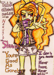 Size: 989x1359 | Tagged: safe, artist:blazingdazzlingdusk, adagio dazzle, equestria girls, rainbow rocks, clothes, cosplay, costume, crossover, drawing, headphones, pose, sakuraba neku, solo, square, square crossover, square enix, the world ends with you, traditional art, twewy