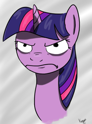 Size: 591x793 | Tagged: safe, artist:varemia, derpibooru import, twilight sparkle, bust, grumpy, portrait, solo