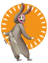 Size: 638x825 | Tagged: safe, artist:kprovido, fluttershy, human, rabbit, clothes, costume, cute, happy, humanized, kigurumi, looking back, open mouth, shyabetes, solo