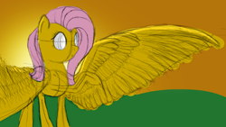 Size: 1920x1080 | Tagged: safe, artist:danatron1, fluttershy, pegasus, pony, sketch, solo, sunset, wings, wip