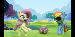 Size: 1440x720 | Tagged: safe, derpibooru import, fluttershy, rainbow dash, pegasus, pony, dance dance, my little pony: pony life, my little pony: stop motion short, bipedal, dancing, radio, stop motion, subtitles, sunglasses, text