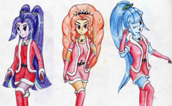 Size: 1828x1125 | Tagged: safe, artist:40kponyguy, derpibooru exclusive, adagio dazzle, aria blaze, sonata dusk, equestria girls, christmas, the dazzlings, traditional art, trio