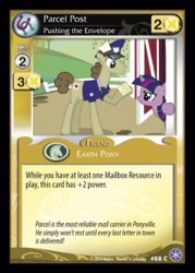 Size: 344x480 | Tagged: safe, derpibooru import, edit, edited screencap, screencap, parcel post, post haste, twilight sparkle, the last roundup, ccg, duo, enterplay, mailpony