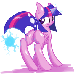 Size: 1250x1250 | Tagged: safe, artist:da-futaba, derpibooru import, twilight sparkle, twilight sparkle (alicorn), alicorn, pony, cyan light, dock, featureless crotch, female, magic, mare, plot