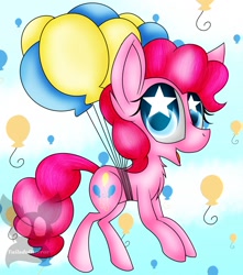 Size: 1132x1280 | Tagged: safe, artist:tailsdollterror, pinkie pie, earth pony, pony, balloon, colored pupils, floating, solo, starry eyes, then watch her balloons lift her up to the sky, wingding eyes