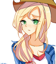 Size: 430x490 | Tagged: safe, artist:leab-lb, applejack, human, humanized, pixiv, solo