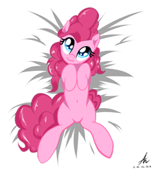 Size: 852x937 | Tagged: safe, artist:truffle shine, pinkie pie, earth pony, pony, heart eyes, on back, solo, wingding eyes