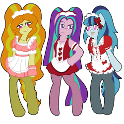 Size: 1000x1000 | Tagged: safe, artist:ask-sonatadusk, adagio dazzle, aria blaze, sonata dusk, semi-anthro, clothes, maid, the dazzlings, trio