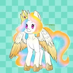 Size: 1900x1900 | Tagged: safe, artist:martenmartes, princess celestia, oc, oc only, oc:storm shield, alicorn, pony, alicornified, crown, ethereal mane, fusion, hoof shoes, jewelry, race swap, regalia, solo, starry mane