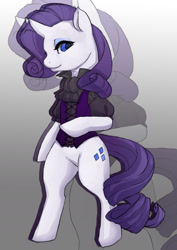 Size: 1280x1810 | Tagged: safe, artist:ronniesponies, rarity, pony, semi-anthro, unicorn, clothes, female, lidded eyes, mare, shirt, solo, zoom layer