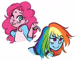 Size: 1280x1028 | Tagged: safe, artist:goshhhh, derpibooru import, pinkie pie, rainbow dash, equestria girls, alternative cutie mark placement, bust, duo, messy hair, one eye closed, portrait, wink