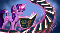 Size: 6000x3375 | Tagged: safe, artist:doomsp0rk, derpibooru import, twilight sparkle, book, magic, reading, solo, telekinesis