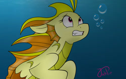 Size: 1300x814 | Tagged: safe, artist:jack-pie, adagio dazzle, siren, gritted teeth, looking up, solo, underwater